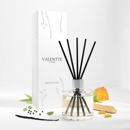 Spiced Vanilla & Leather reed diffuser scent image with box