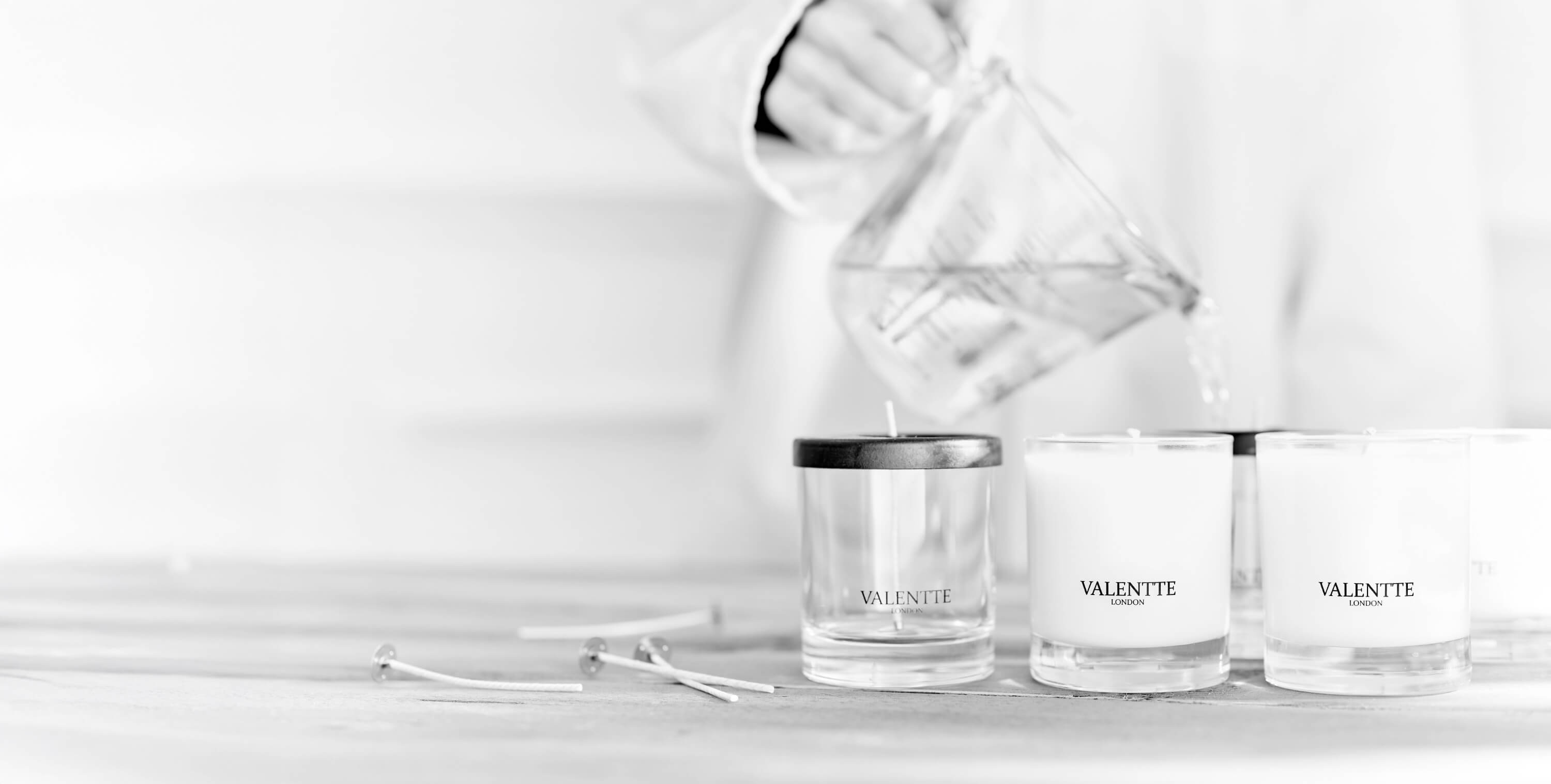 Valentte candles being hand-poured in the Cheshire workshop